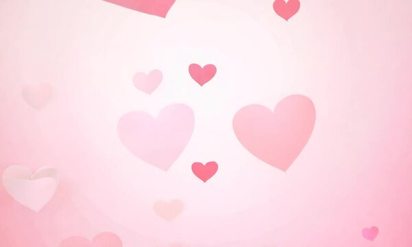 Soft pink paper hearts floating on a gentle white background creating a romantic and minimalistic atmosphere
