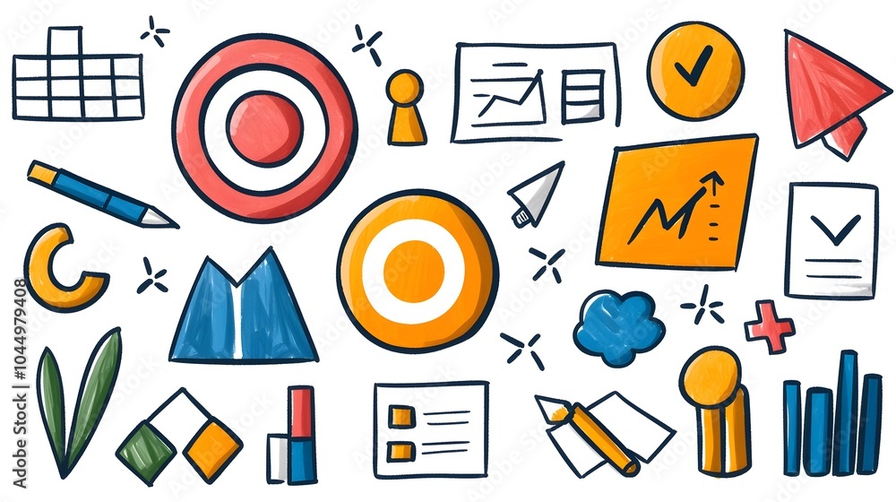 Poster Hand drawn Doodle Sketch Icons Representing Various Business Elements Such as Target Puzzle Chart and Teamwork for Career and Office Themed Concepts
