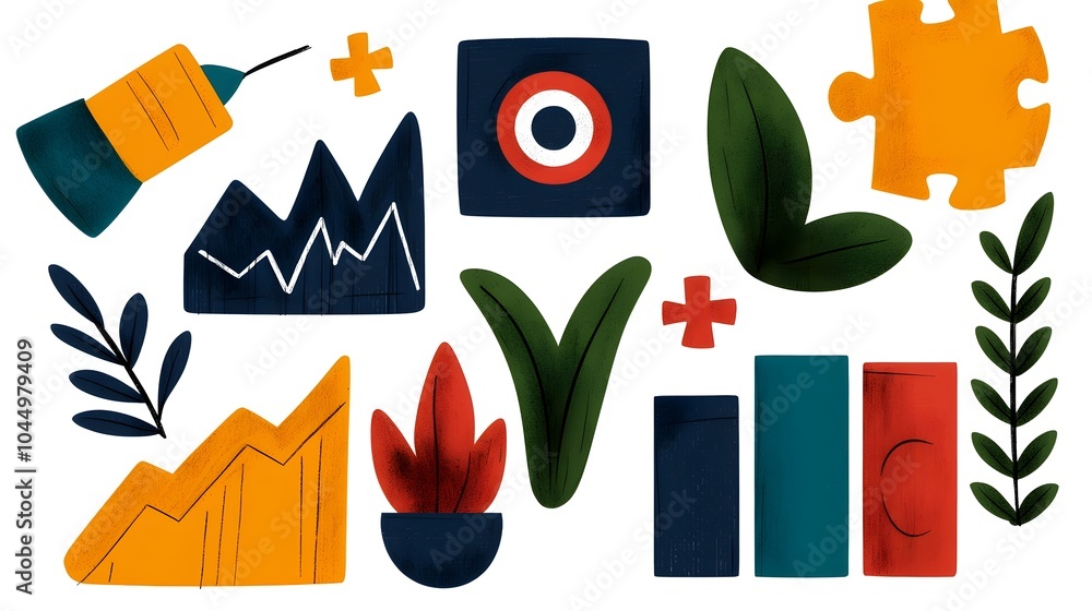 Aufkleber collection of hand drawn doodle sketches depicting various business elements and icons such as targe