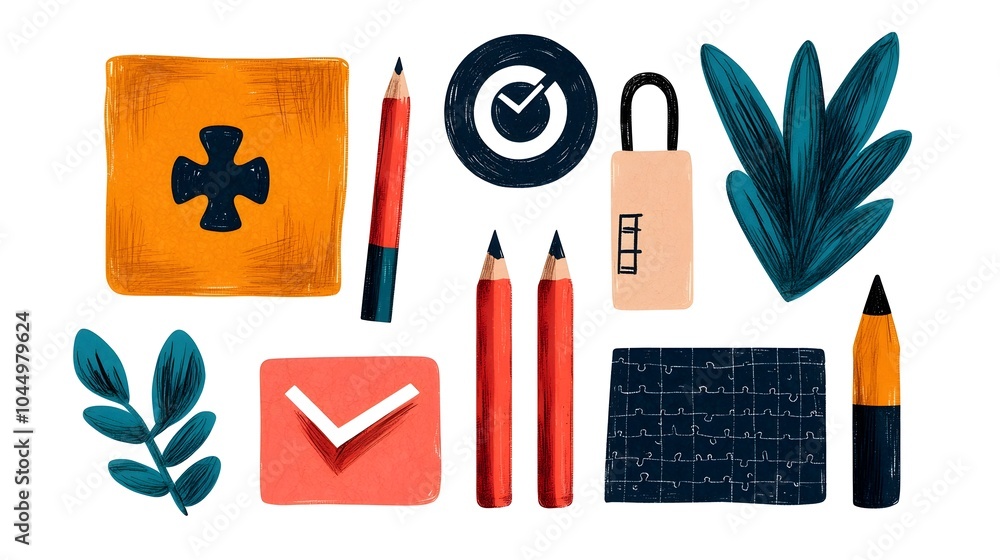 Poster hand drawn doodle style icon set depicting business concepts like target puzzle teamwork and finance