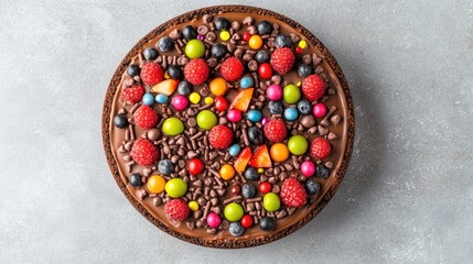 Colorful Chocolate Cake with Fresh Fruit Toppings