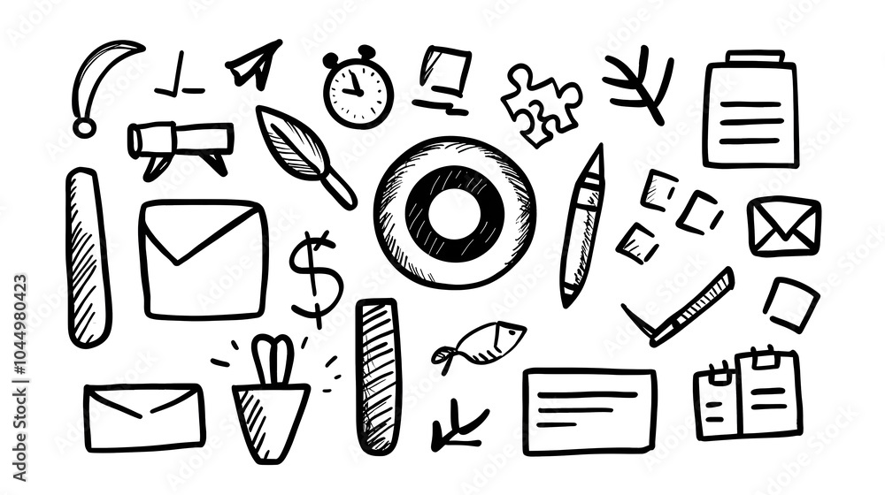 Aufkleber collection of hand drawn business doodle icons including target puzzle teamwork and finance elements