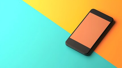 A black smartphone on a teal and orange background.