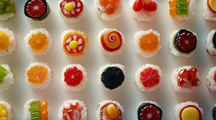 Colorful Candy Sushi Creation on a White Plate