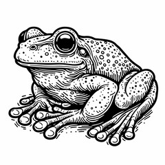 Naklejka premium frog as a logo icon one line art outline cartoon black and white illustration, coloring page, white transparent background
