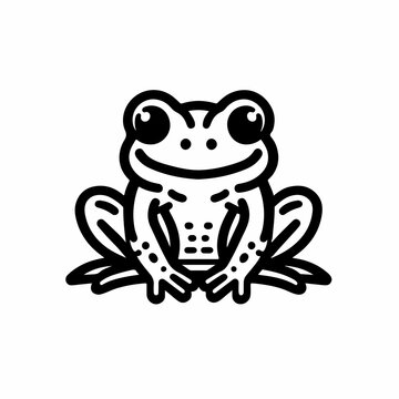 recommend clip art: frog as a logo icon one line art outline cartoon black and white illustration, coloring page, white transparent background