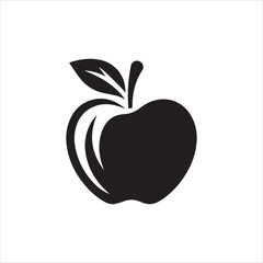 A black and white  apple vector silhouette  with a leaf on it
