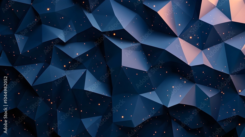 Poster Mesmerizing Futuristic 3D Polygonal Mesh with Glowing Sparkles A Captivating Digital Abstract Background Perfect for Landing Pages Tech Visuals and Creative Designs