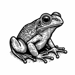 Obraz premium frog as a logo icon one line art outline cartoon black and white illustration, coloring page, white transparent background