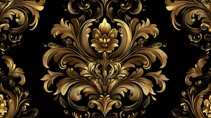 Golden Floral Pattern Black Background Illustration
