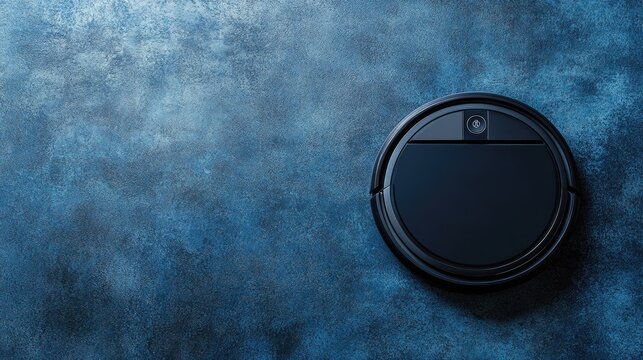 Modern Robotic Vacuum on Textured Blue Surface