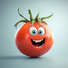 A playful cartoon tomato with a cheerful expression