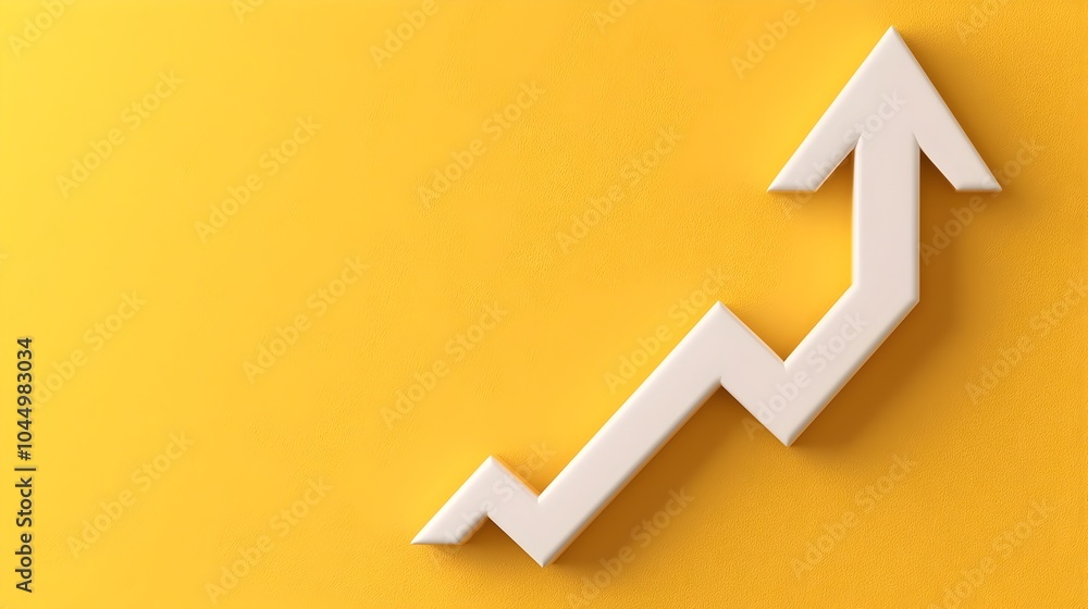 Poster downward white chart arrow and percent icon on a vibrant yellow background 3d render symbolizing the