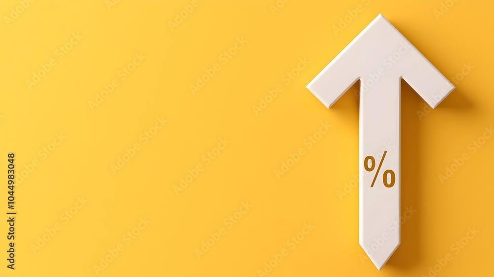 Poster sharply falling white chart arrow with percent symbol on yellow background in 3d render concept of d