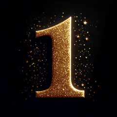 Golden number 1 on black background