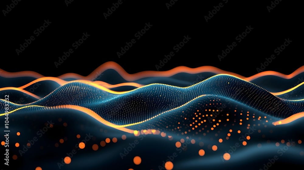 Poster Futuristic digital landscape with glowing dots and lines illustrating the dynamic flow of data and information in a generative AI powered concept
