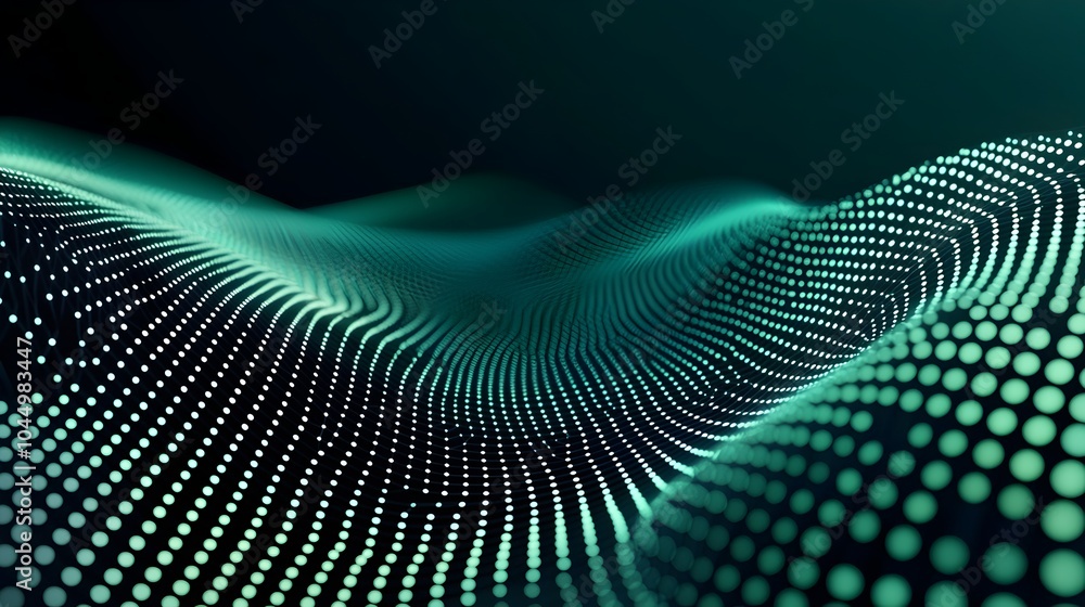 Poster Abstract digital landscape with glowing dots and connecting lines visualizing the flow of data and the power of generative in a futuristic cyberpunk inspired setting