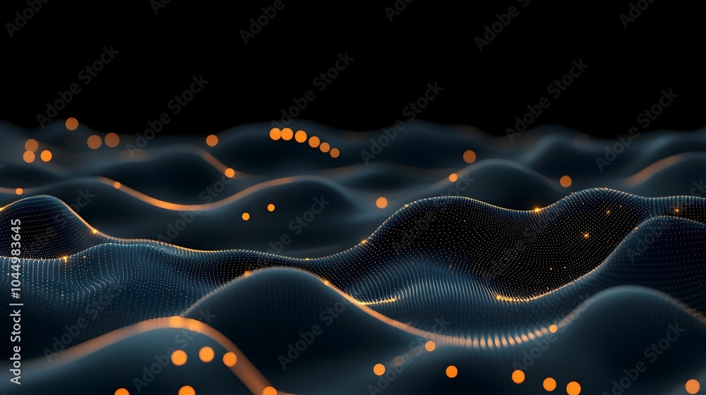 Poster Glowing Generative Data Flow Landscape with Abstract Dots and Lines