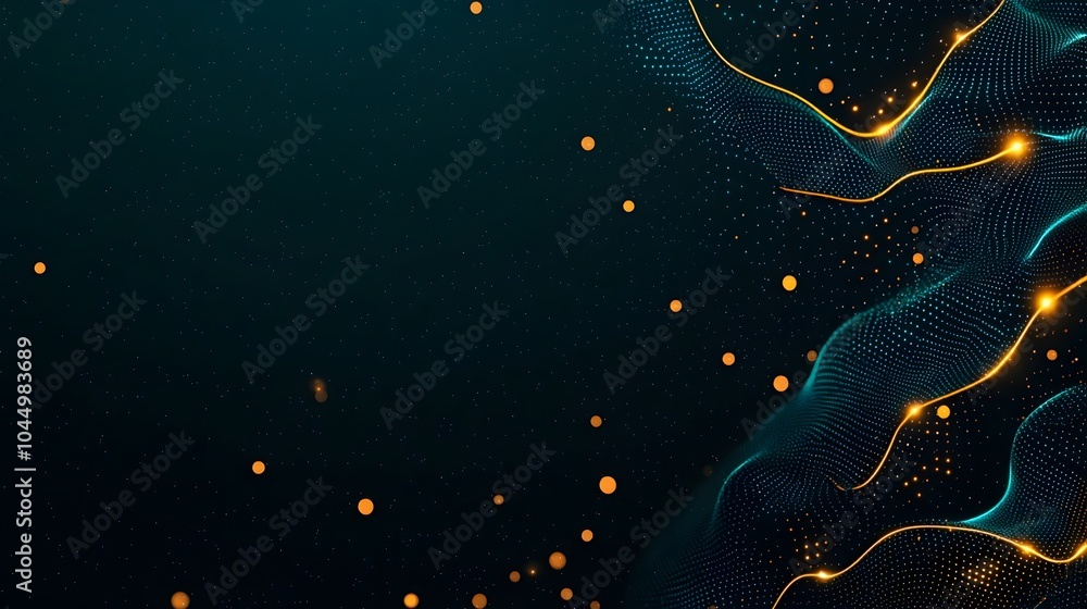 Poster Glowing Abstract Data Flow Landscape with Generative Backdrop   Digital Connectivity and Technology Visualization