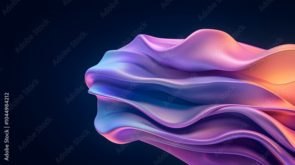 Poster Mesmerizing 3D abstract shape with an iridescent surface set against a dark background radiating vibrant hues and a soft captivating glow  This digital artwork showcases a dynamic