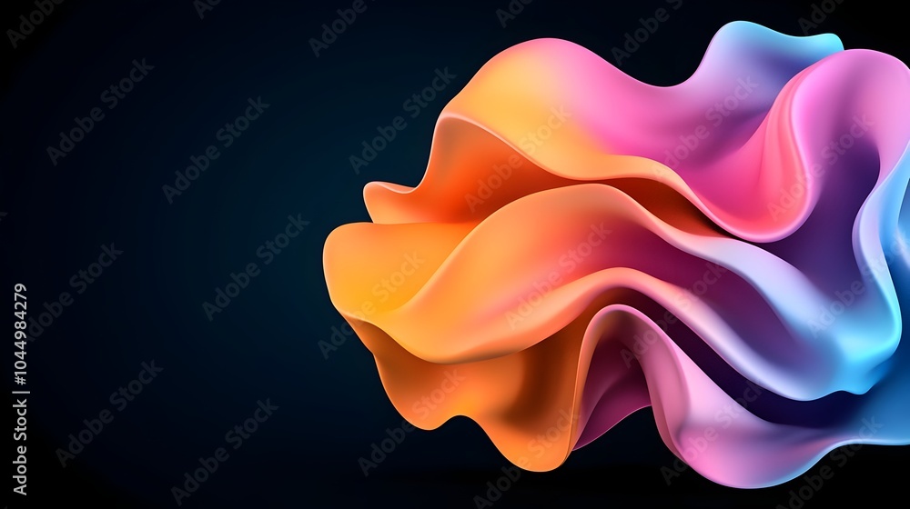 Fototapete Mesmerizing abstract iridescent shape effortlessly floating on a dramatic dark background with smooth 3D render highlights and deep contrast between vibrant colors and mysterious shadows