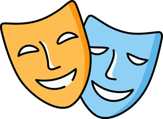 Comedy and Tragedy Masks. Masquerade Mask, Comic and Tragic Vector Icon for Theater or Carnival.