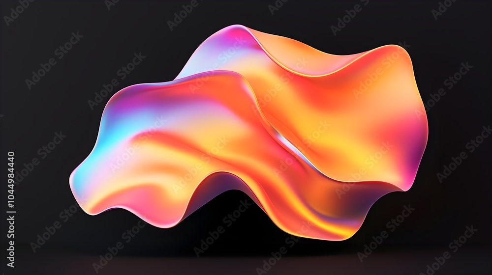 Poster Mesmerizing iridescent 3D shape with a glossy reflective finish highlighted against a deep sleek black background creating a visually striking and modern abstract composition