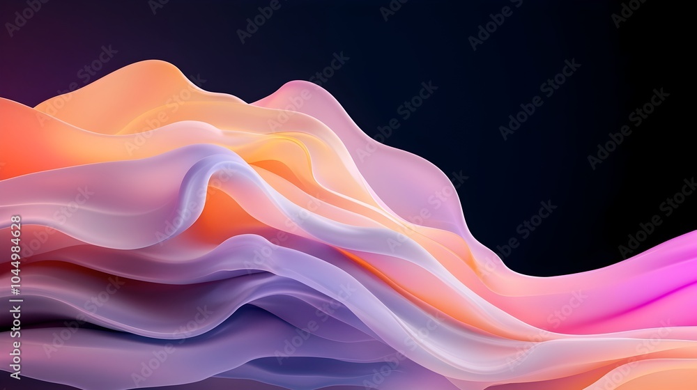 Aufkleber Iridescent 3D abstract figure standing out on a dark minimalistic background with soft light reflections and vibrant gradient effects creating a captivating and visually striking digital rendering