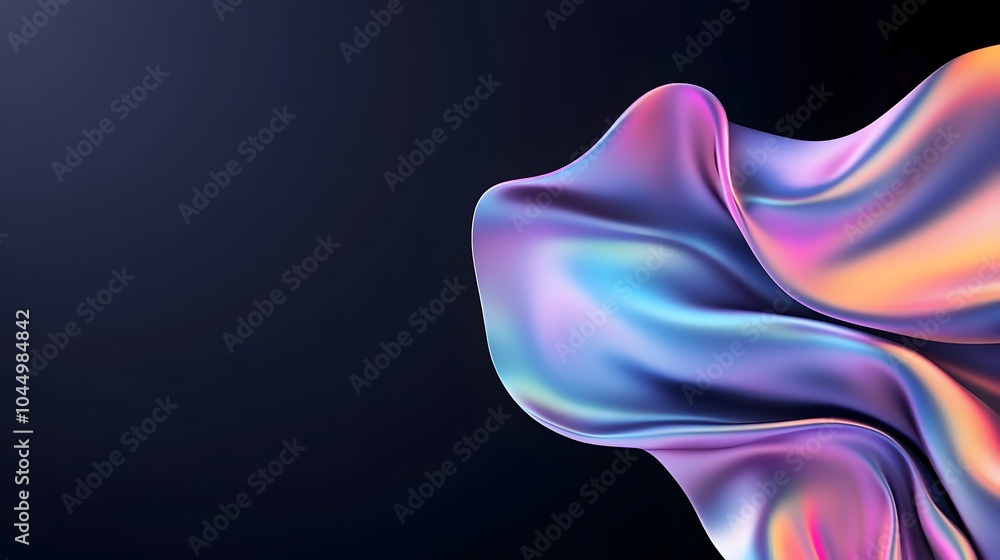 Poster Mesmerizing Iridescent 3D Abstract Floating Shape with Subtle Lighting Accents on Dark Background   Futuristic Innovative and Conceptual Digital Artwork