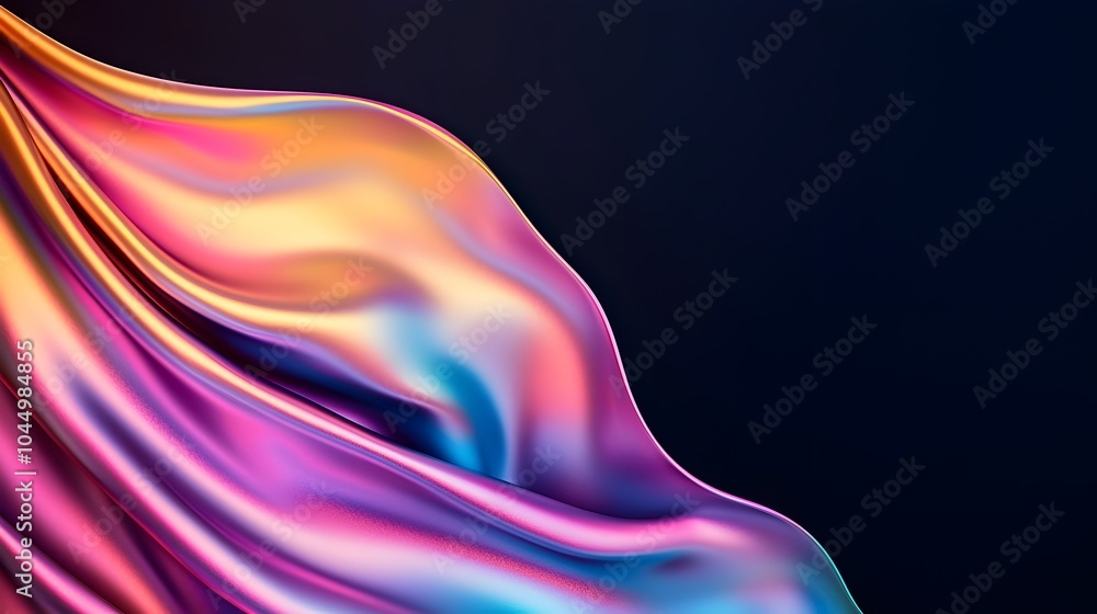 Poster Captivating abstract 3D form with shimmering iridescent colors smooth flowing texture and a rich dark background creating a mesmerizing and visually stunning digital art piece