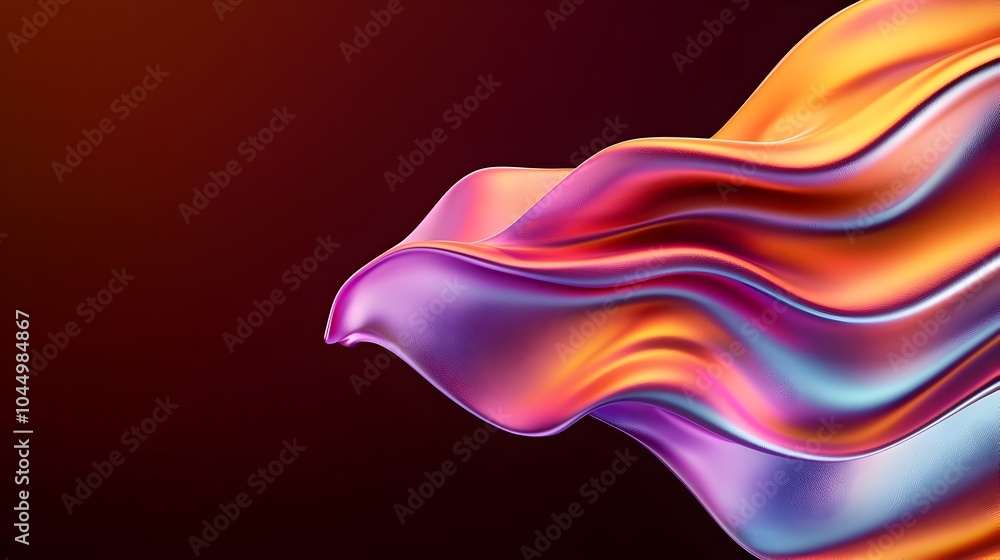 Poster Captivating abstract composition featuring a mesmerizing 3D iridescent form with shimmering smooth textures against a rich dark background for a visually striking conceptual aesthetic