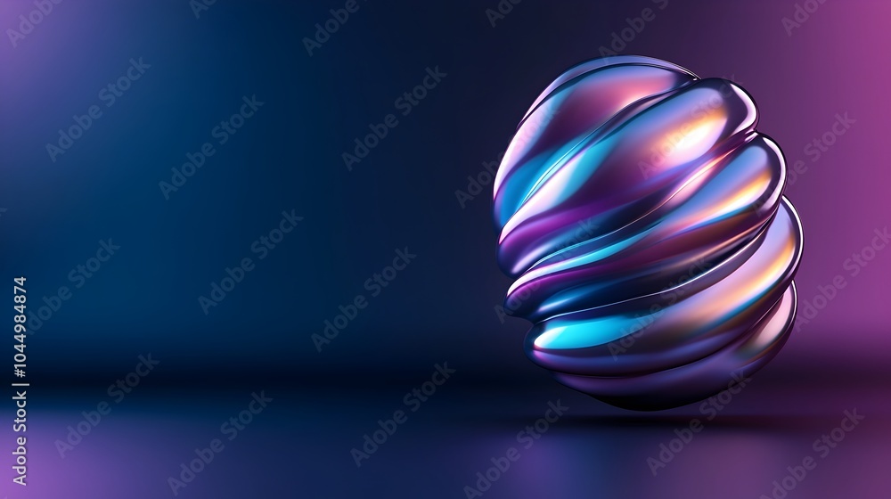 Aufkleber Captivating abstract 3D shape with a reflective iridescent surface floating on a dark background with soft subtle lighting accents  This digital evokes a sense of mystery and elegance