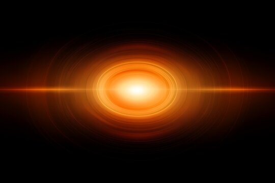 A bright orange light shines in the center of concentric circles, radiating outwards against a black background.