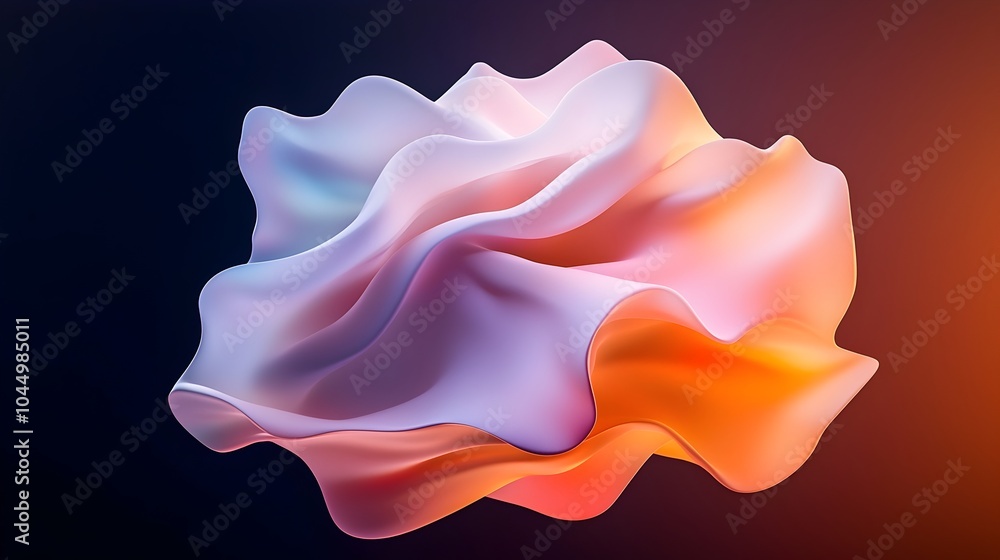 Aufkleber Minimalist 3D abstract figure with shimmering iridescent surfaces floating in a dark atmospheric space surrounded by elegant light play and mesmerizing gradient hues
