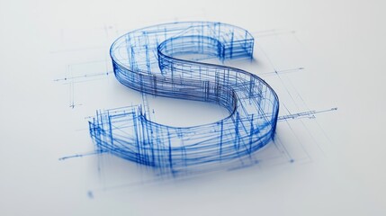 A 3D wireframe rendering of the letter S on a white background.