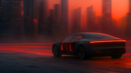 Fototapeta premium Cutting edge electric vehicle with transparent doors illuminated accents and a streamlined body