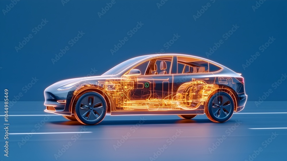 Poster sleek and futuristic electric vehicle with advanced ai powered navigation system gliding smoothly th
