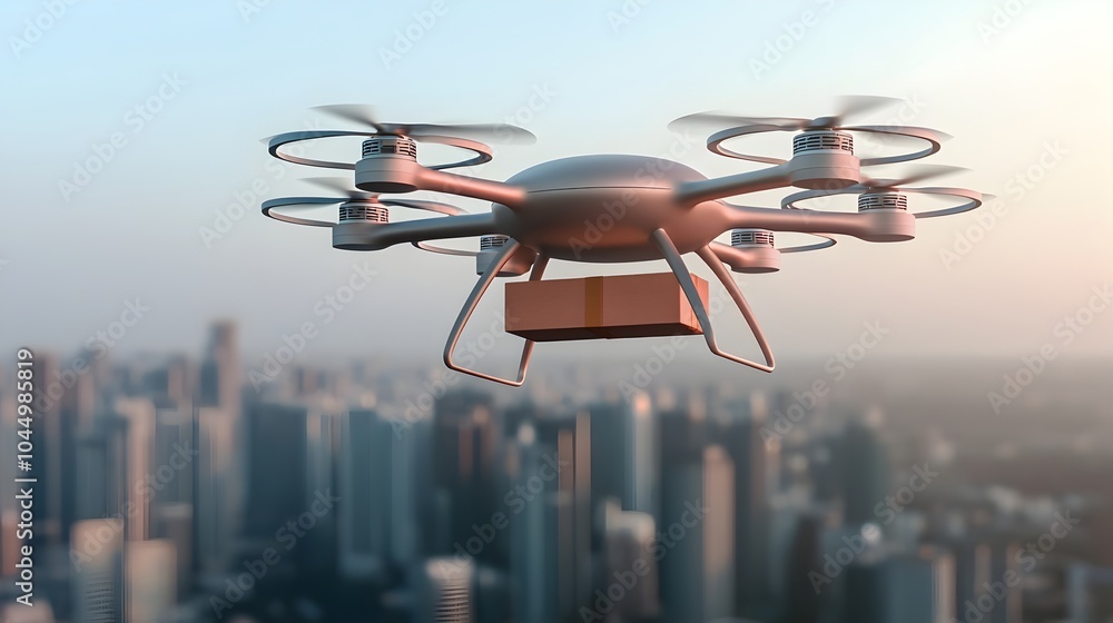 Leinwandbilder sleek and aerodynamic futuristic delivery drone with multiple propellers transporting cargo through 