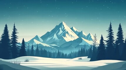 Fototapeta premium Simple Flat Design ,Mountain Landscape Illustration:Stylized Nature Scene with Gradient Background.Concept of nature, outdoor adventure, minimalist design, digital illustration, landscape art, gradien