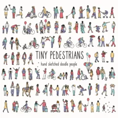 Hand drawn tiny pedestrians, ink drawing of urban people walking © Franzi draws