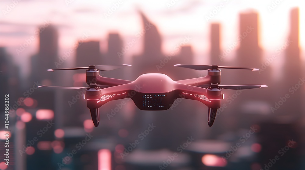 Poster futuristic drone designed for efficient and sustainable cargo transport featuring a lightweight fram