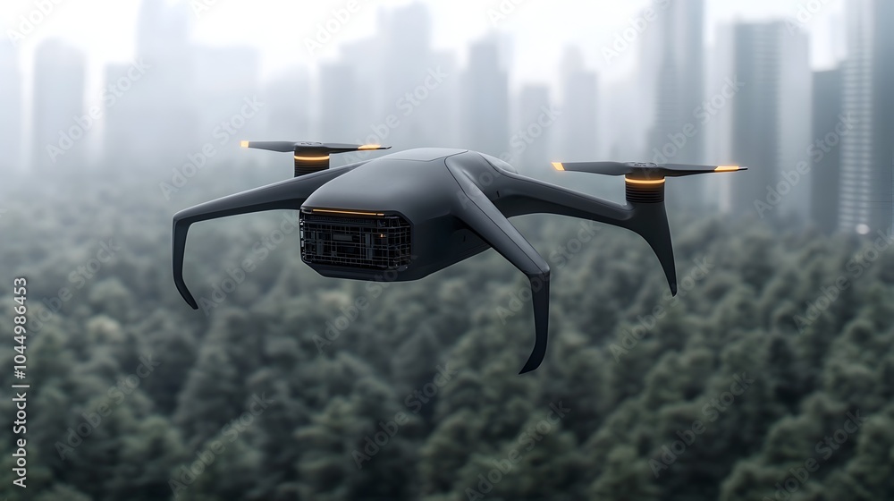 Poster a sleek and futuristic cargo drone with a modular design and advanced energy storage system soaring 
