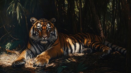 Fototapeta premium Malayan tiger resting in the forest