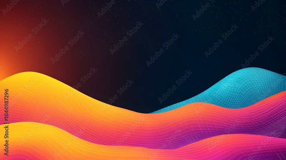 Leinwandbilder Futuristic overlapping digital grids holographic light trails and bold geometric forms set in a dark atmospheric background creating a dynamic and conceptual abstract design