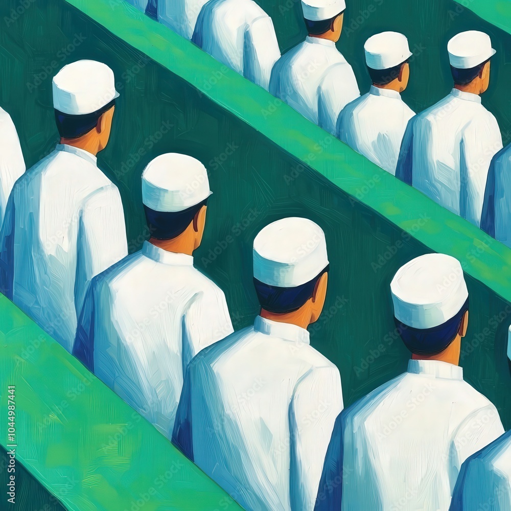 Poster a thematic exploration of uniformed figures in a structured environment