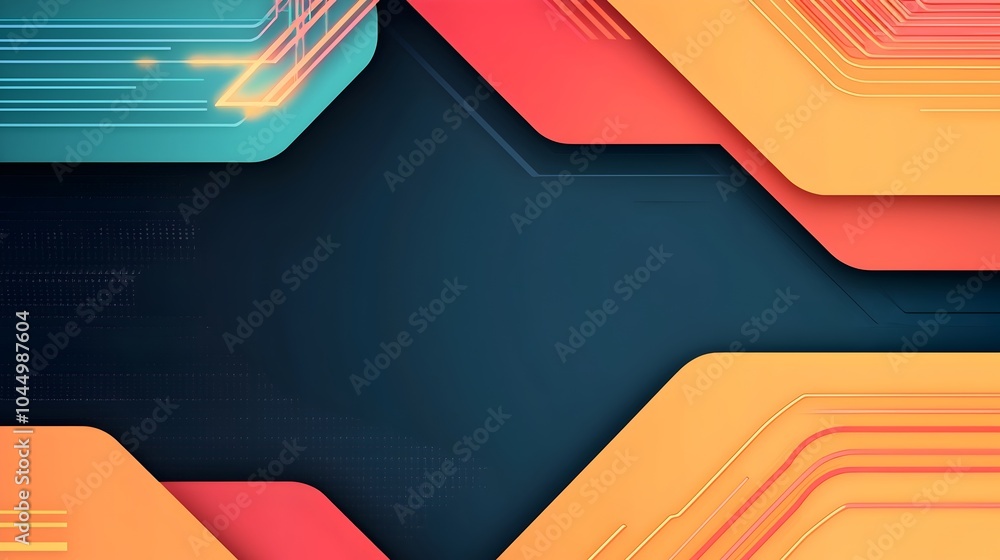 Poster Futuristic digital sci fi abstract background with intricate geometric designs vibrant neon lighting and dynamic digital waveforms creating a captivating and immersive futuristic environment