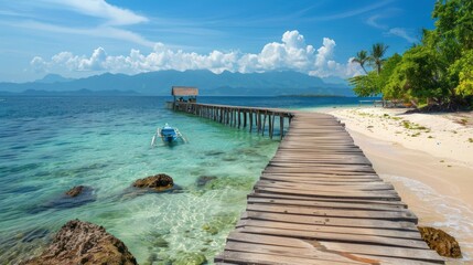 Obraz premium Wooden Pier Leading to Tropical Island Paradise