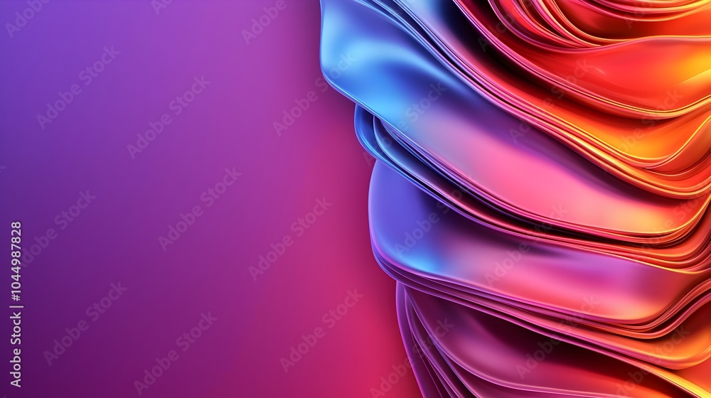 Poster Futuristic abstract background showcasing a 3D digital render of metallic structures glowing energy waves and vivid neon hues
