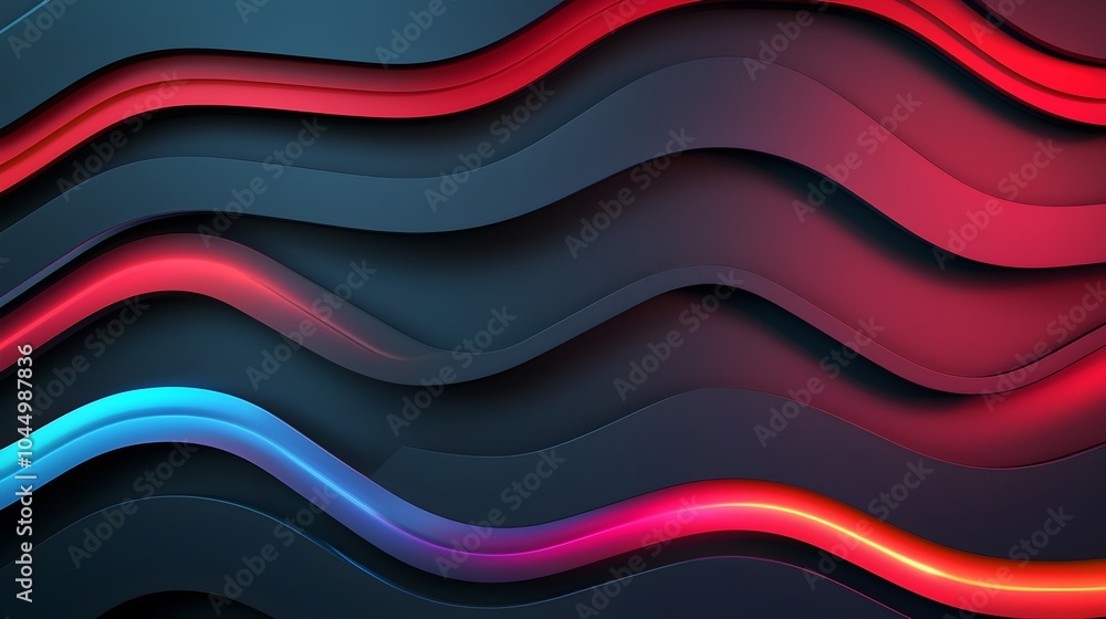 Poster Futuristic abstract background with 3D metallic structures glowing energy waves and vivid neon hues representing the power and innovation of advanced technology in a digital virtual realm
