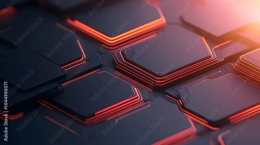Poster Futuristic abstract tech inspired background with floating digital panels glowing data streams and deep shadow contrasts set in a dynamic modern and geometric digital environment